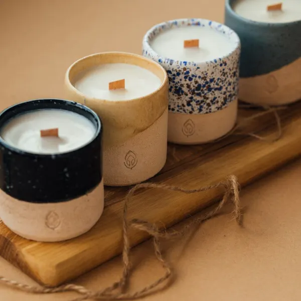 Soy candles in stoneware, set of three