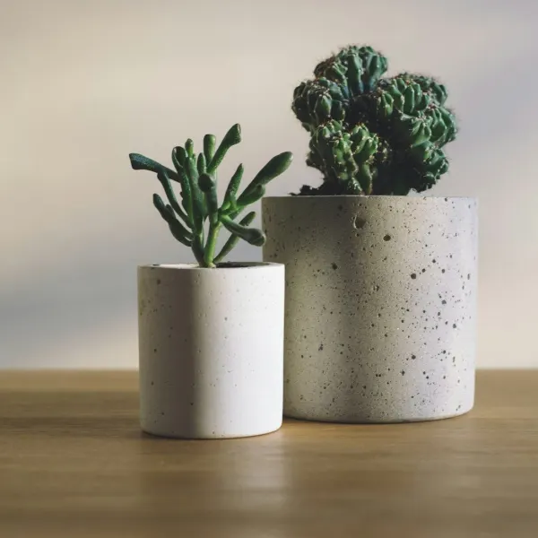 Concrete plant pots, pair